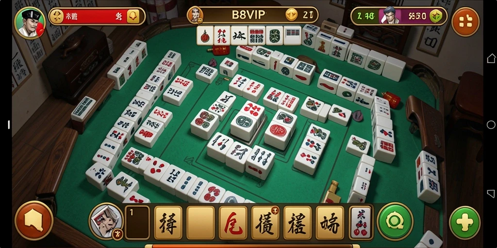 Tampilan menarik gameplay B8VIP dengan ubin Mahjong yang berwarna-warni.