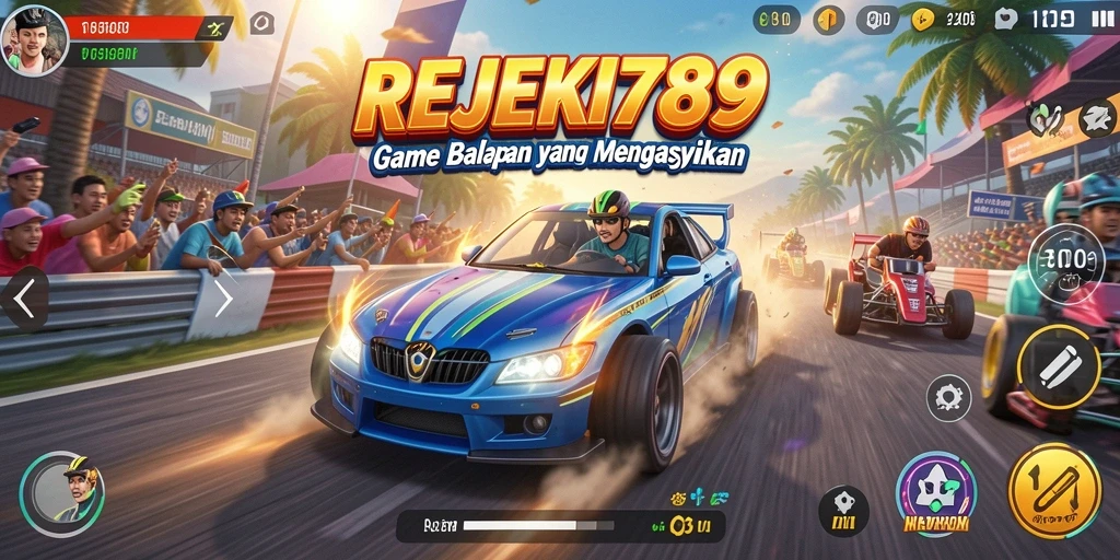 Screenshot menampilkan aksi balapan seru di REJEKI789.