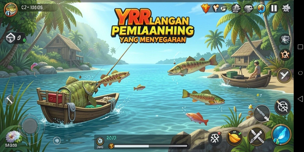 Tangkapan besar dalam permainan memancing yang menyenangkan.